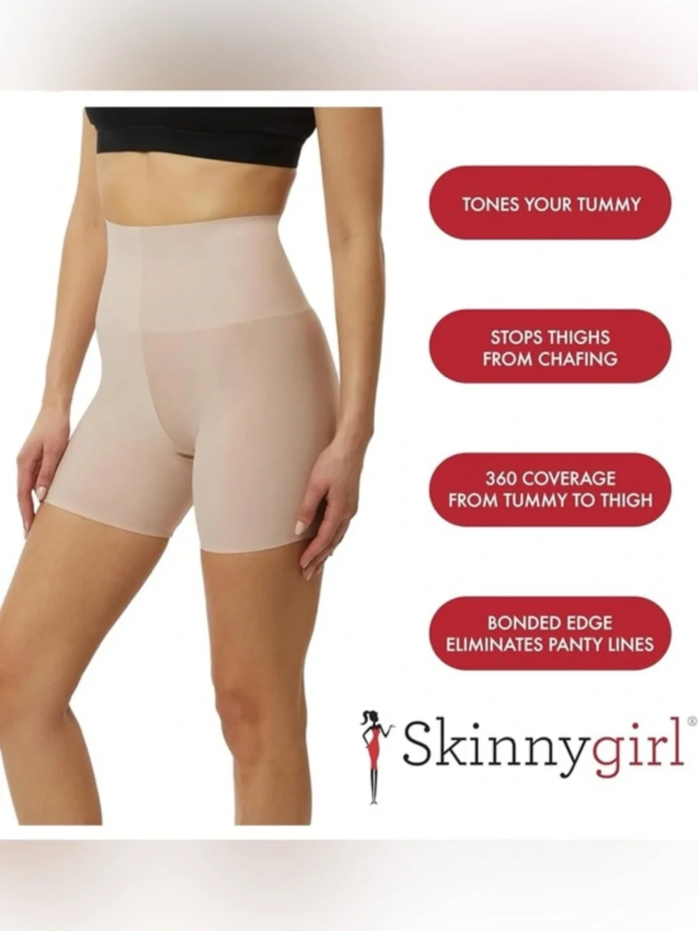 Skinnygirl High-Waist Tummy & Thigh Shapewear Shorts - Nude/Beige size M